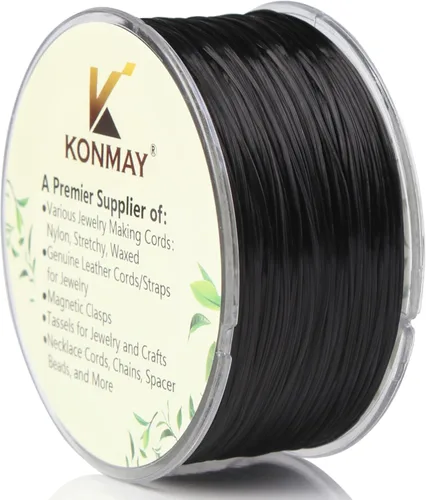 KONMAY 1 Rollo de Cuerdas Planas Elásticas para Pulseras de 0.032 in con Estuche Organizador, 90 Yardas de Hilo Elástico de Cristal Negro para Hacer