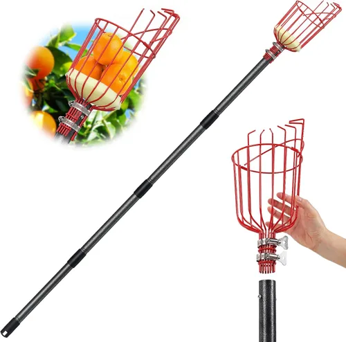 Miniatura 6 de COCONUT Herramienta recolectora de frutas, recogedor de frutas de 5 pies con cesta de mango largo ajustable, fácil de montar y usar, recogedor