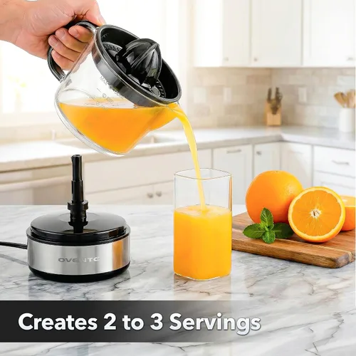 Miniatura 8 de OVENTE Exprimidor eléctrico de cítricos con 2 conos para frutas grandes y pequeñas, activada por presión, control de pulpa y boquilla fácil