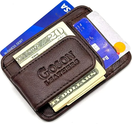 Miniatura 24 de Goson Cartera de cuero con clip para dinero para hombre, billetera de bolsillo frontal, tarjetero de crédito, cartera minimalista delgada