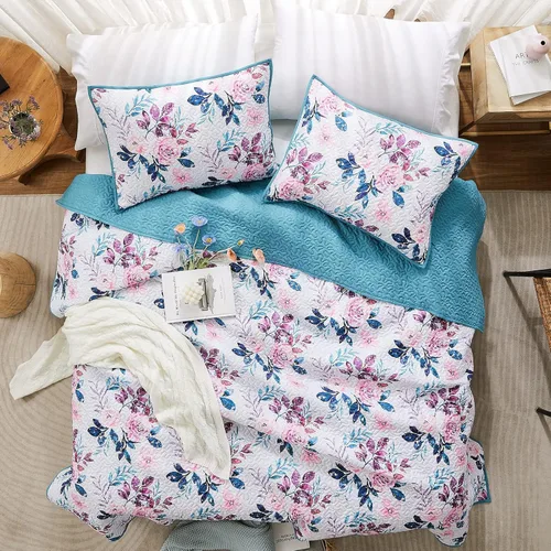 Miniatura 2 de WRENSONGE Colcha floral tamaño Queen – Juego de ropa de cama reversible de flores botánicas, colcha ligera y suave para todas las estaciones