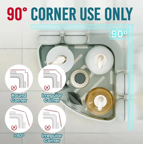 Miniatura 5 de TAILI Organizador de ducha de esquina con ventosas, organizador de pared montado, estante de plástico para baños pequeños, cocina, cesta de estante