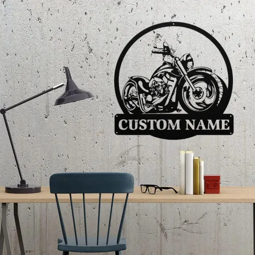 Miniatura 26 de Letrero de metal personalizado para motocicleta, arte de pared de metal con bandera de EE. UU., arte de pared de metal para motocicleta, letrero