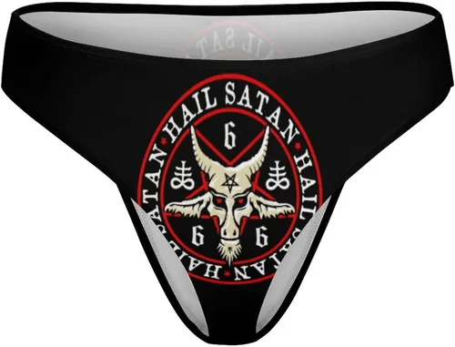 Miniatura 4 de Hail Satan Baphomet Goat - Tanga elástica vintage para mujer, ropa interior cómoda con espalda en T