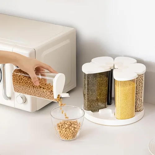 Miniatura 4 de Dispensador de granos – Contenedor de almacenamiento giratorio de 6 rejillas, dispensador de cereales y aperitivos, mantiene la harina, el azúcar