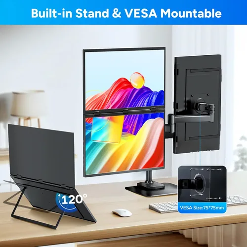 Miniatura 8 de COOLHOOD Monitor portátil de 18.5 pulgadas para laptop, 1080P FHD 100Hz 125% sRGB USB-C HDMI Monitor de viaje para laptop, Mac PC, pantalla portátil