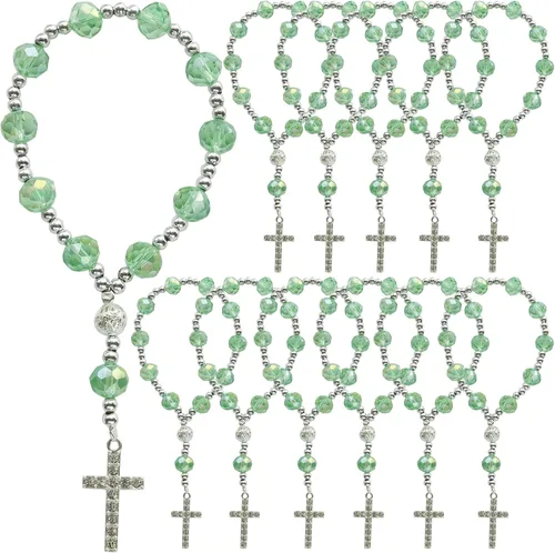 Miniatura 14 de 12 pulseras de rosario de cristal con diamantes de imitación, cruz, bautismo, boda, primera comunión, recuerdo de quinceañera, regalo conmemorativo