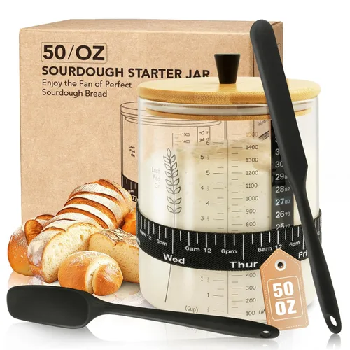 Kit de tarros de masa madre de 50 onzas, recipiente de masa madre de boca ancha, tarro de masa madre de capacidad extra grande para pan de masa
