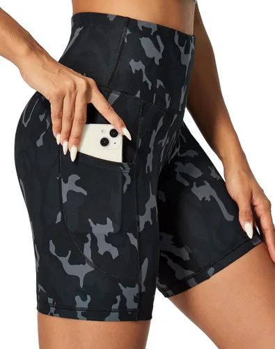 IUGA Pantalones cortos de ciclista para mujer, 15 cm de control de abdomen, pantalones cortos de entrenamiento con bolsillos, de cintura alta,