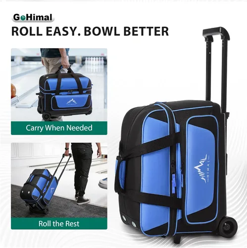 Miniatura 7 de GoHimal Bolsa de bolos de doble rodillo para 2 bolas con compartimento separado para zapatos de boliche (hasta talla 15 de hombre de EE. UU.)