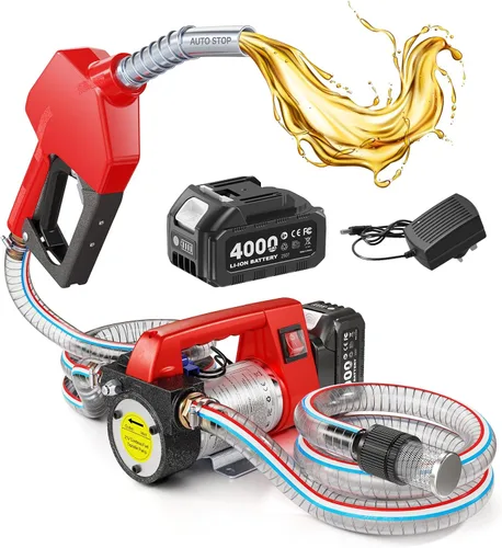 TaskStar Bomba de transferencia de combustible alimentada por batería, kit de bomba eléctrica de 12 GPM con batería de 18 V 4.0 Ah y cargador, bomba