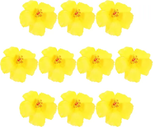 Miniatura 10 de HOMSFOU 10 piezas de flores tropicales de hibisco sintético, decoraciones florales hawaianas para interiores y exteriores, suministros de fiesta