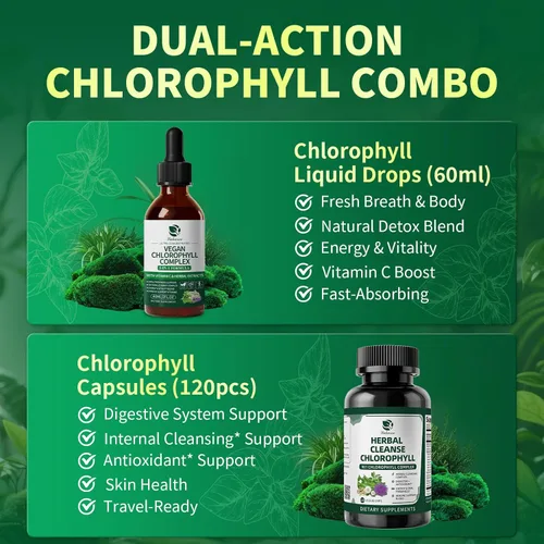 Miniatura 7 de Lukaree Chlorophyll - Gotas líquidas y cápsulas combinadas, soporte de doble acción para limpieza, energía y frescura oral, apoyo inmunológico