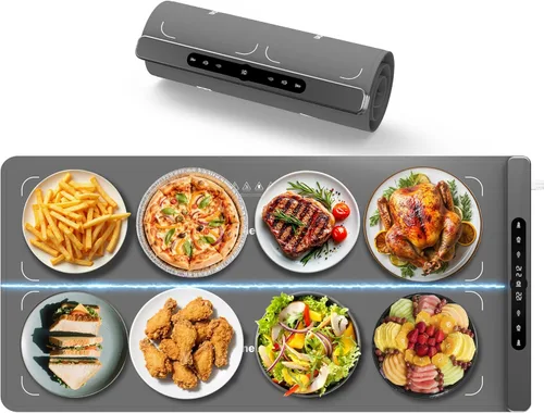 Newise Tapete de calentamiento de alimentos de grafeno con control de doble zona, bandeja de calefacción eléctrica XXL de 36 x 17 pulgadas, 6 Gris