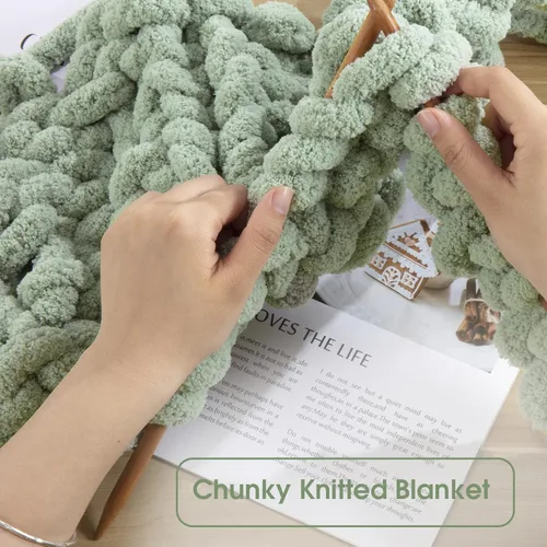 Miniatura 5 de Hombys Hilo de felpilla gruesa verde salvia para tejer a ganchillo y tejer, hilo grueso y esponjoso súper voluminoso para tejer a mano manta, hilo