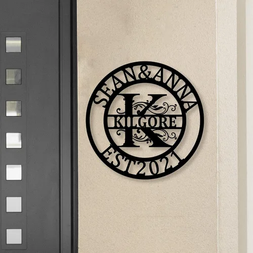 Miniatura 9 de Letrero de metal personalizado Letrero de nombre personalizado Arte de pared de metal Decoración de pared con monograma de letra dividida