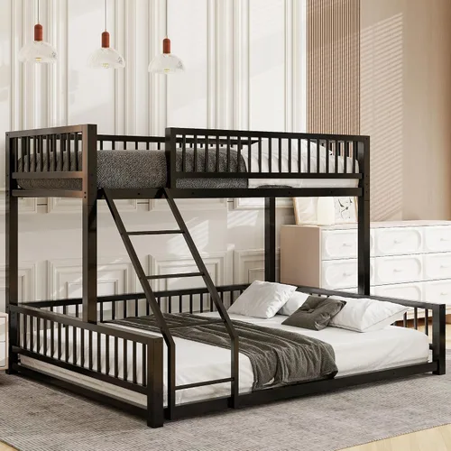 Miniatura 30 de Litera de metal resistente de tamaño individual sobre matrimonial, con escalera integrada y barandilla de seguridad para niños, adolescentes