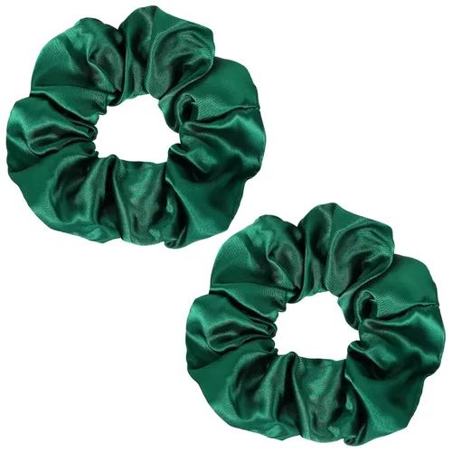 Coleteros de seda de color verde oscuro para dormir, para mujeres y niñas, bandas elásticas de satén sedoso de morera grande, sin daños, accesorios