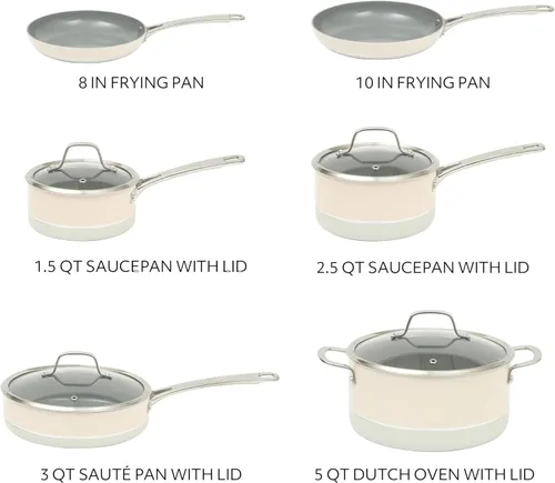Miniatura 3 de Sur La Table Essentials de Cocina Viva La Cantina - Juego de ollas y sartenes de cerámica antiadherente de titanio, 10 piezas, libres de PFA, Dos