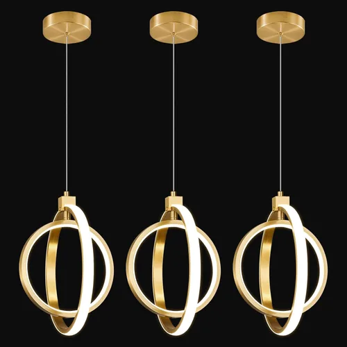 Miniatura 27 de Lámpara LED moderna con anillo dorado, lámpara colgante de 4000 K, regulable en altura ajustable, iluminación colgante para comedor, cocina, isla