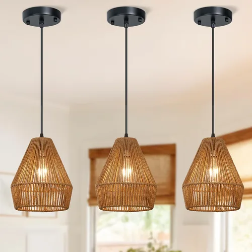 Miniatura 11 de Lámpara colgante de ratán tejido bohemio, 7 pulgadas, mini lámpara colgante con jaula de trabajo manual, iluminación colgante pequeña natural