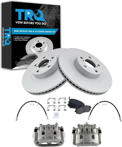 Miniatura 18 de TRQ Kit de pastillas de freno delantero y rotor, pinza de freno, manguera de freno, rotor de freno, semimetálico, revestimiento G, compatible