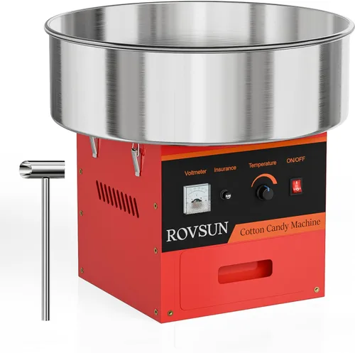 Miniatura 10 de ROVSUN Máquina comercial de algodón de azúcar de 21 pulgadas, máquina eléctrica de algodón con cuenco de acero inoxidable, cuchara de azúcar y cajón