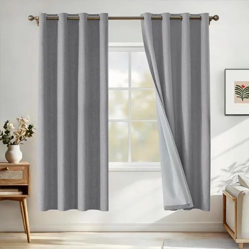 Miniatura 62 de Cortinas de lino 100% opacas para dormitorio, cortinas opacas de 45 pulgadas de largo, cortinas de oscurecimiento de habitación para sala de estar