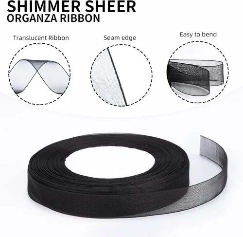 Miniatura 3 de molshine Cinta de organza transparente brillante de 50 yardas x 5/8 pulgadas, cintas de tela de gasa para ramos de guirnaldas, lazo, boda, envoltura