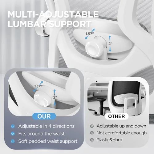 Miniatura 3 de Silla de oficina ergonómica con reposapiés, silla de escritorio reclinable ultra gruesa con soporte lumbar ajustable 2D y reposacabezas, cojín