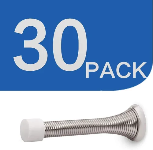 Miniatura 7 de HOMOTEK Paquete de 30 topes de puerta de resorte con parachoques de goma níquel satinado de 3-1/8 pulgadas, resorte flexible resistente, tope