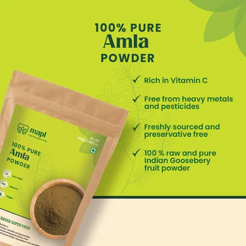 Miniatura 5 de MAPL Amla Powder (7.05 oz) – Superalimento indio orgánico para el cuidado del cabello Grosella espinosa india/polvo de amalaki 100% puro Apoya