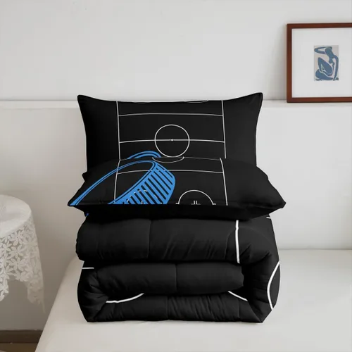 Miniatura 7 de Juego de edredón con estampado de pista de hockey sobre hielo, tamaño individual, juego de edredón con temática de juegos deportivos de pelota