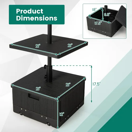 Miniatura 7 de Giantex Mesa auxiliar para exteriores con soporte para paraguas, bolsa con peso rellenable de 175 libras, bandeja de mesa ajustable para paraguas, 2