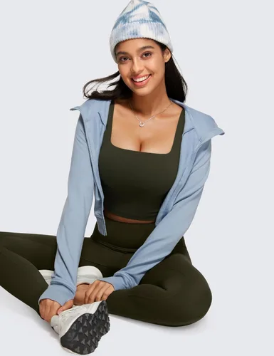 Miniatura 10 de CRZ YOGA Butterluxe Brasier deportivo de cuello cuadrado para mujer, estilo camiseta corta sin mangas, acolchado con soporte integrado para yoga