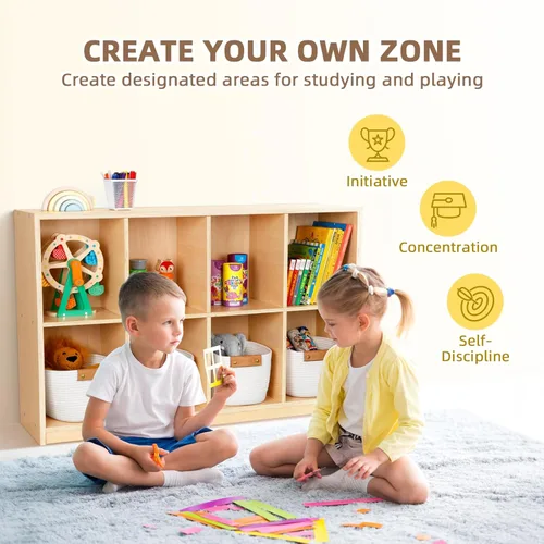Miniatura 6 de OOOK - Gabinete de almacenamiento de madera con 8 compartimentos en forma de mochila - Organizador de juguetes para niños - Estantería para aula