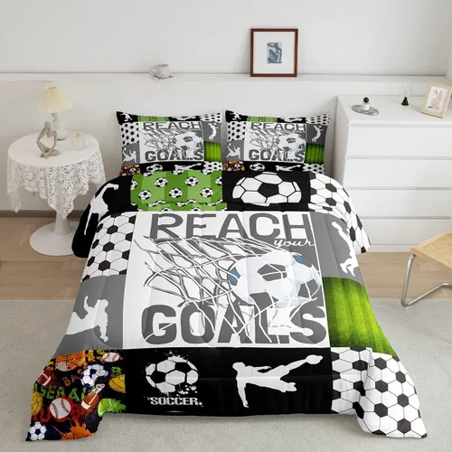 Feelyou Juego de edredón con temática de fútbol, juego de ropa de cama de juego de pelota de fútbol, regalo para amantes del fútbol, edredón Multi 04