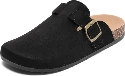 Miniatura 7 de Suede Clogs Men & Women Unisex Leather Mules Soft Cork Footbed Adjustable Buckle Slip Sandals Potato Shoes with Arch Support