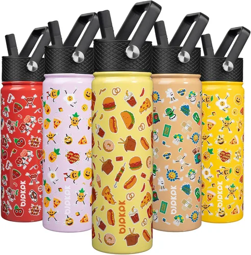 Miniatura 60 de BJPKPK Botella de agua aislada con tapa con pajilla, bonitas botellas de agua de 15 onzas, termo de metal de acero inoxidable, vasos reutilizables