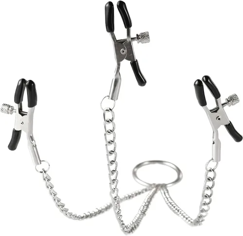 Miniatura 2 de ZKF Nuevo fetiche ajustable pezón abrazaderas fetiche pezón teasers clítoris sensual bondage tres pezones clip (1 paquete) plata, plateado