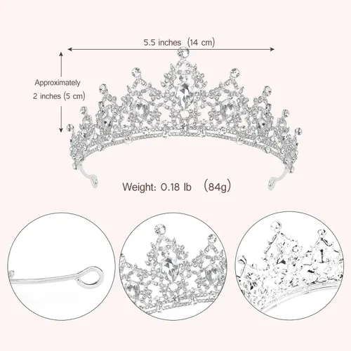 Miniatura 5 de SuPoo Tiaras de Corona de Plata para Mujeres, Tiaras de Cumpleaños, Coronas de Cristal para Mujeres, Tiara de Reina, Diadema de Rhinestone