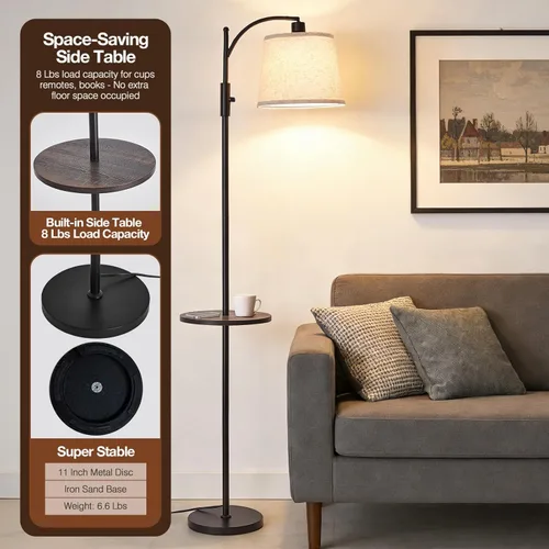 Miniatura 2 de AIDENOEY Lámpara de pie completamente regulable para sala de estar, lámpara de pie con interruptor giratorio y pantalla de mesa y lino beige, Negro