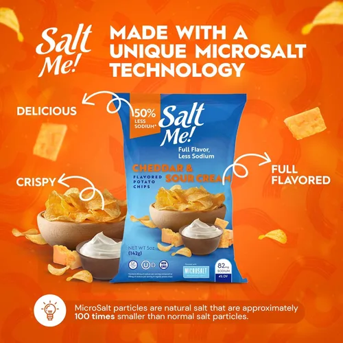 Miniatura 4 de SaltMe! Paquete variado de 4 sabores, 50% bajo en sal, Kosher, sin OMG, Better for You, Original-BBQ-SC & Onion-Ched & Sour Cream 5 onzas, paquete