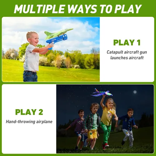 Miniatura 5 de Paquete de 3 juguetes lanzadores de aviones, espuma LED de 13.2 pulgadas 2025 caza F-15 Eagle y avión planeador catapulta para niños, juguetes