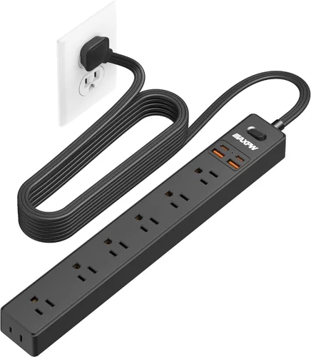 Miniatura 9 de Regleta protectora contra sobretensiones de 10 pies, 7 tomacorrientes, 4 puertos USB (2 USB C), cable de extensión plano ultrafino y enchufe plano