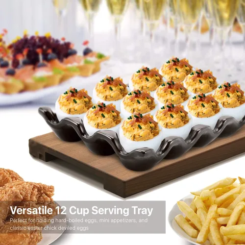 Miniatura 5 de Flexzion Bandeja de Cerámica para 12 Huevos - Portahuevos de Porcelana para Docena Completa Contenedor Organizador de Almacenamiento Soporte