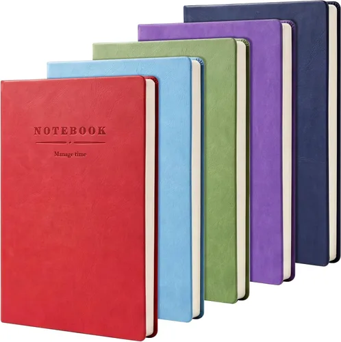 Miniatura 10 de SATINIOR - Paquete de 5 cuadernos A4 grandes, diario de 360 páginas, tapa dura de cuero suave, cuadernos con papel grueso rayado para escribir, Gris