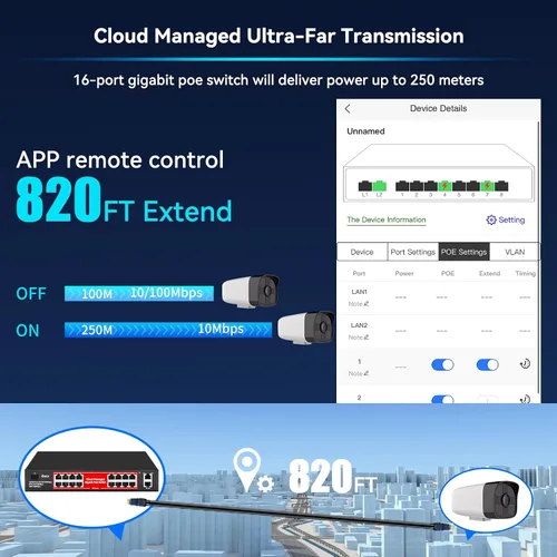 Miniatura 4 de Conmutador PoE, Conmutador PoE+ Gigabit de 5 Puertos, Conmutador Ethernet Gigabit Administrado en la Nube, 4 Puertos PoE @52W, 1 Puerto de Enlace