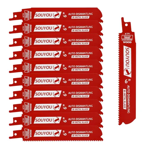 Miniatura 8 de Paquete de 3 cuchillas de carburo Sawzall de 6 en 8 TPI con organizador de acero de aleación de carburo para desmontaje de automóviles, corte
