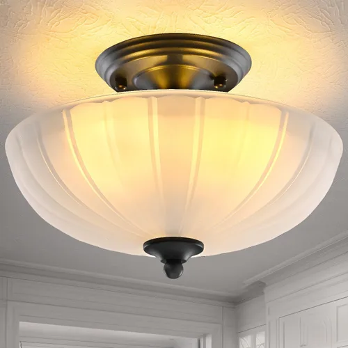 Miniatura 10 de Lámpara de techo moderna semiempotrada, 3 luces doradas para cerca del techo con pantalla de vidrio verde para sala de estar, entrada, dormitorio